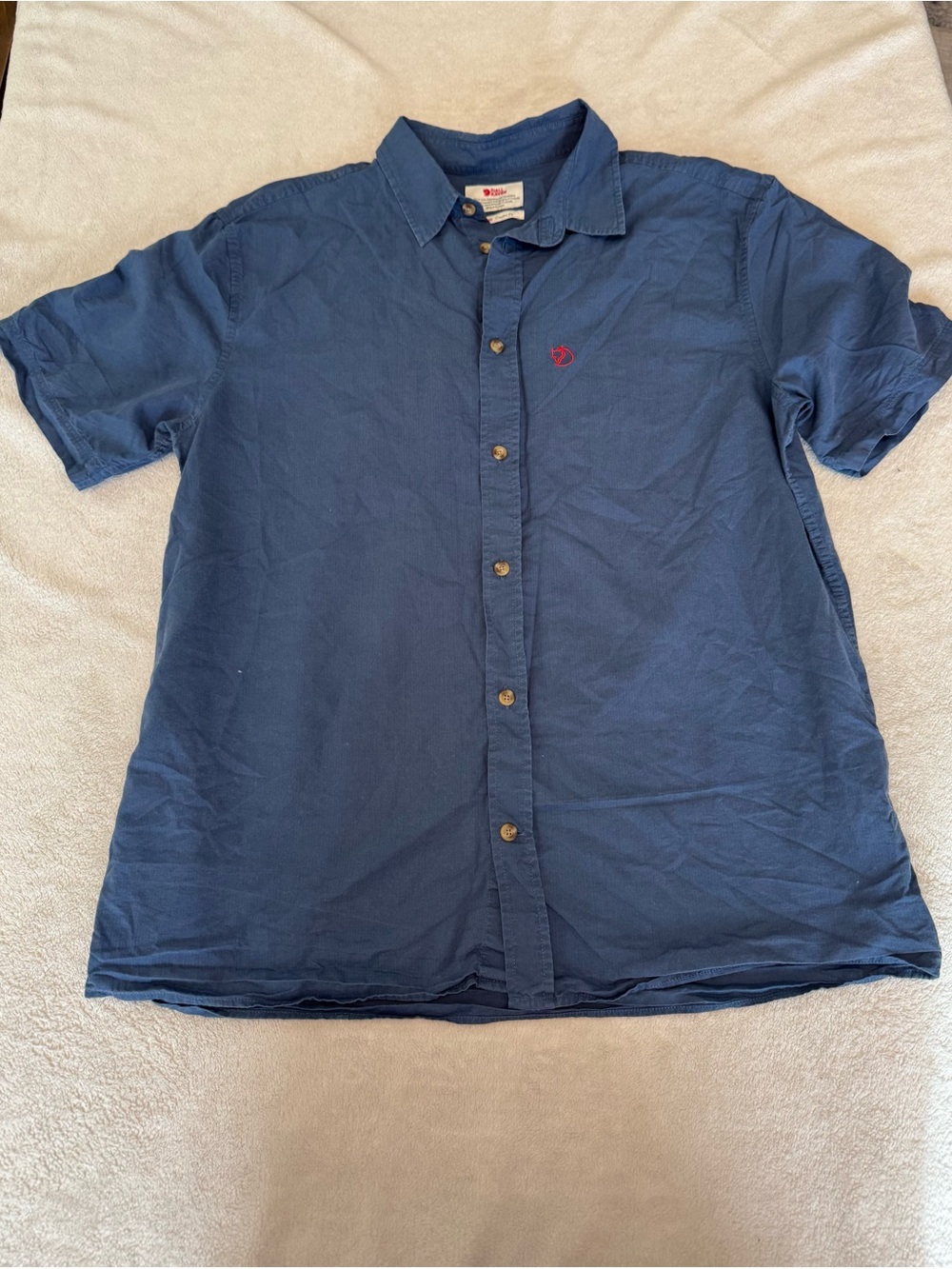 Fjallraven Short-Sleeve Button-Down Shirt in Navy with Red Logo